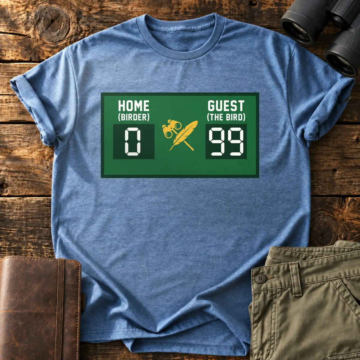 Birder 0, Bird 99 Tee — Heather Indigo