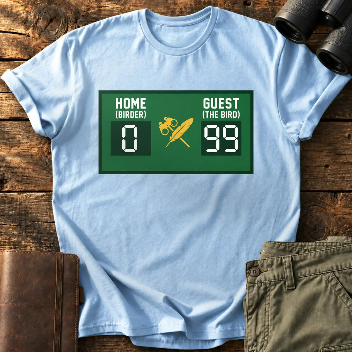 Birder 0, Bird 99 Tee — Light Blue