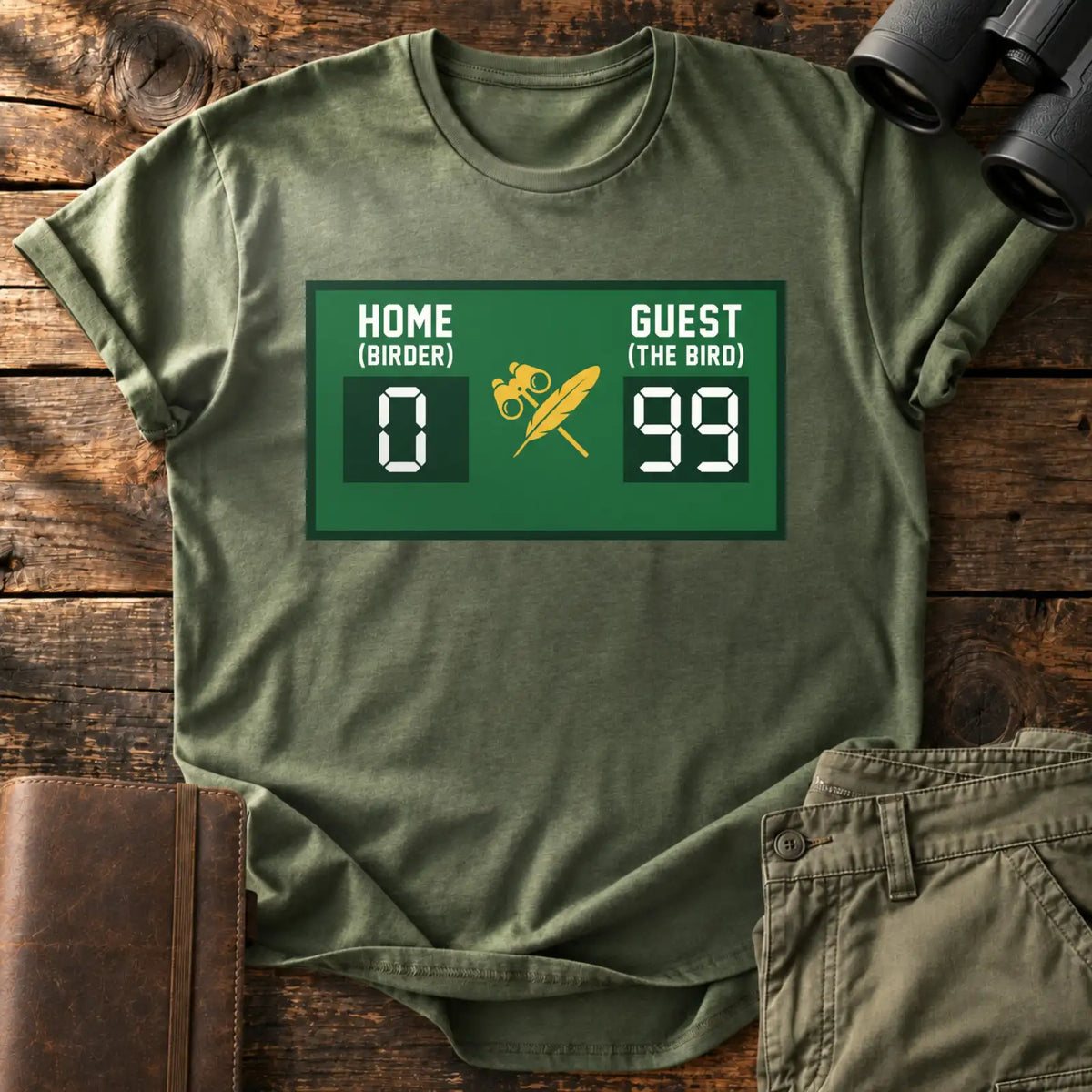 Birder 0, Bird 99 Tee — Military Green