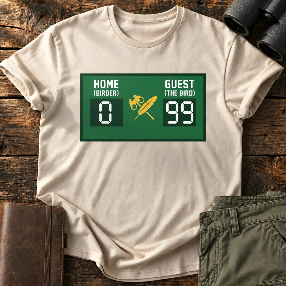 Birder 0, Bird 99 Tee — Sand