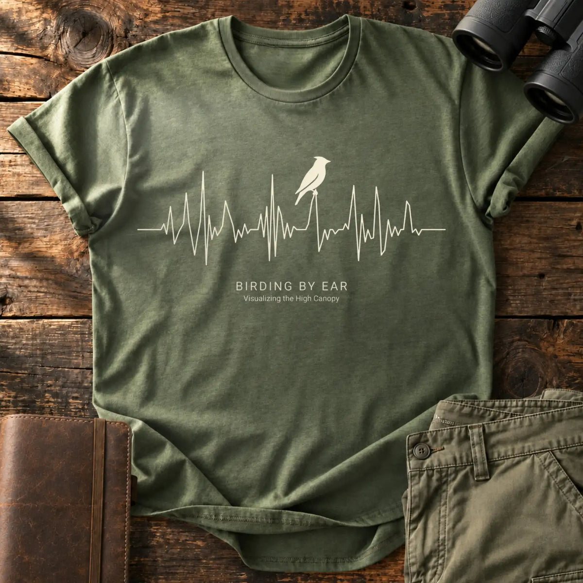 Birding by Ear Tee — Military Green