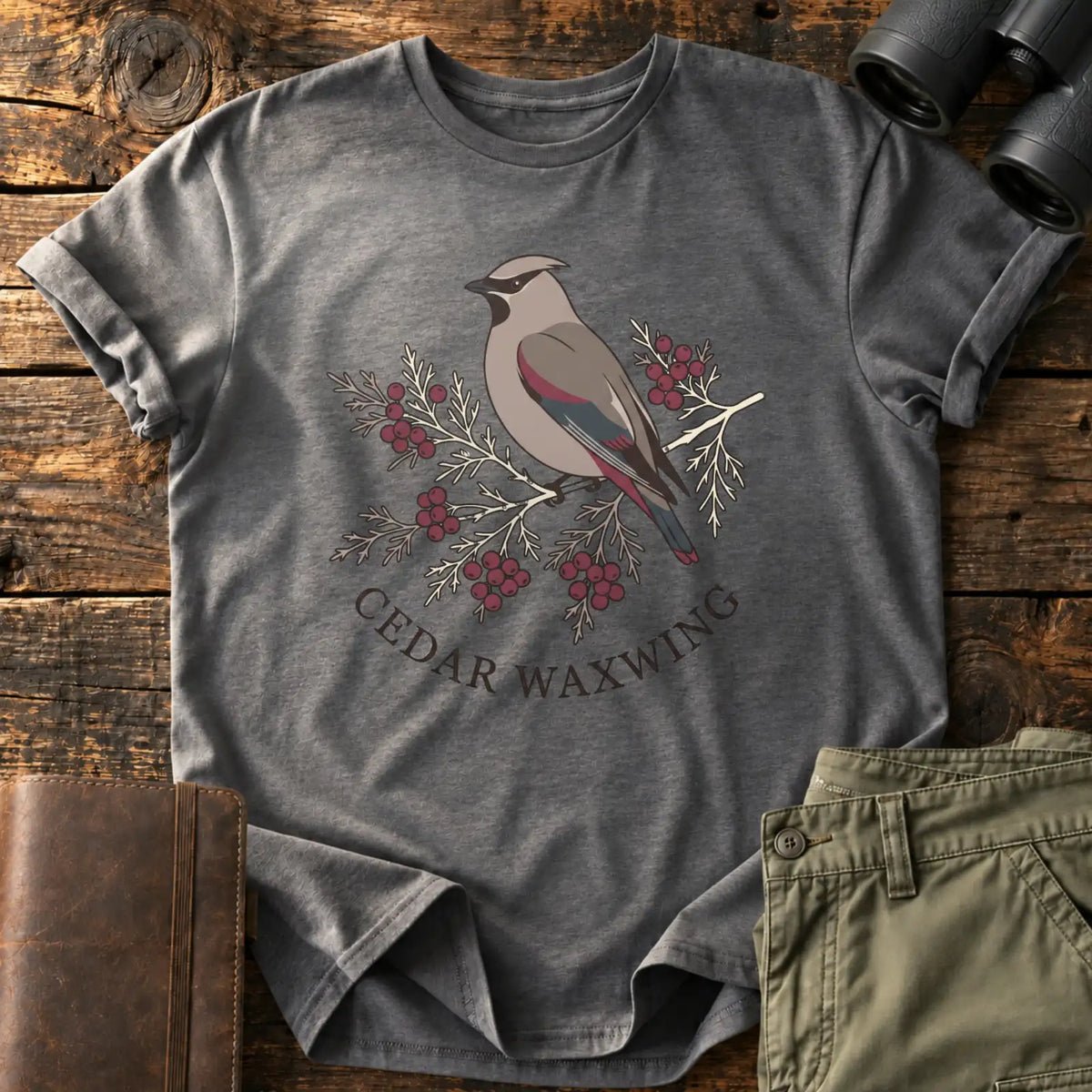 Cedar Waxwing Tee — Charcoal