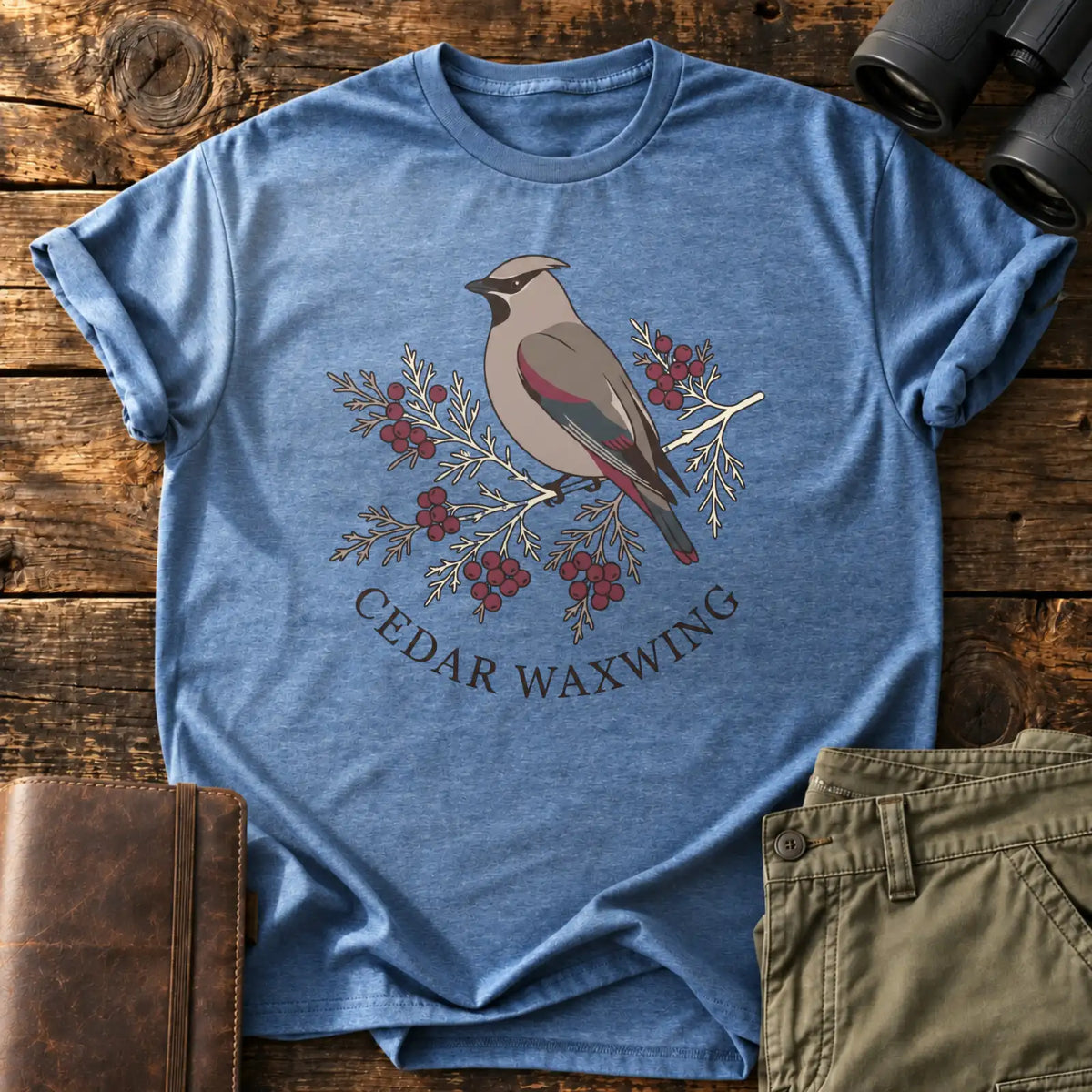 Cedar Waxwing Tee — Heather Indigo