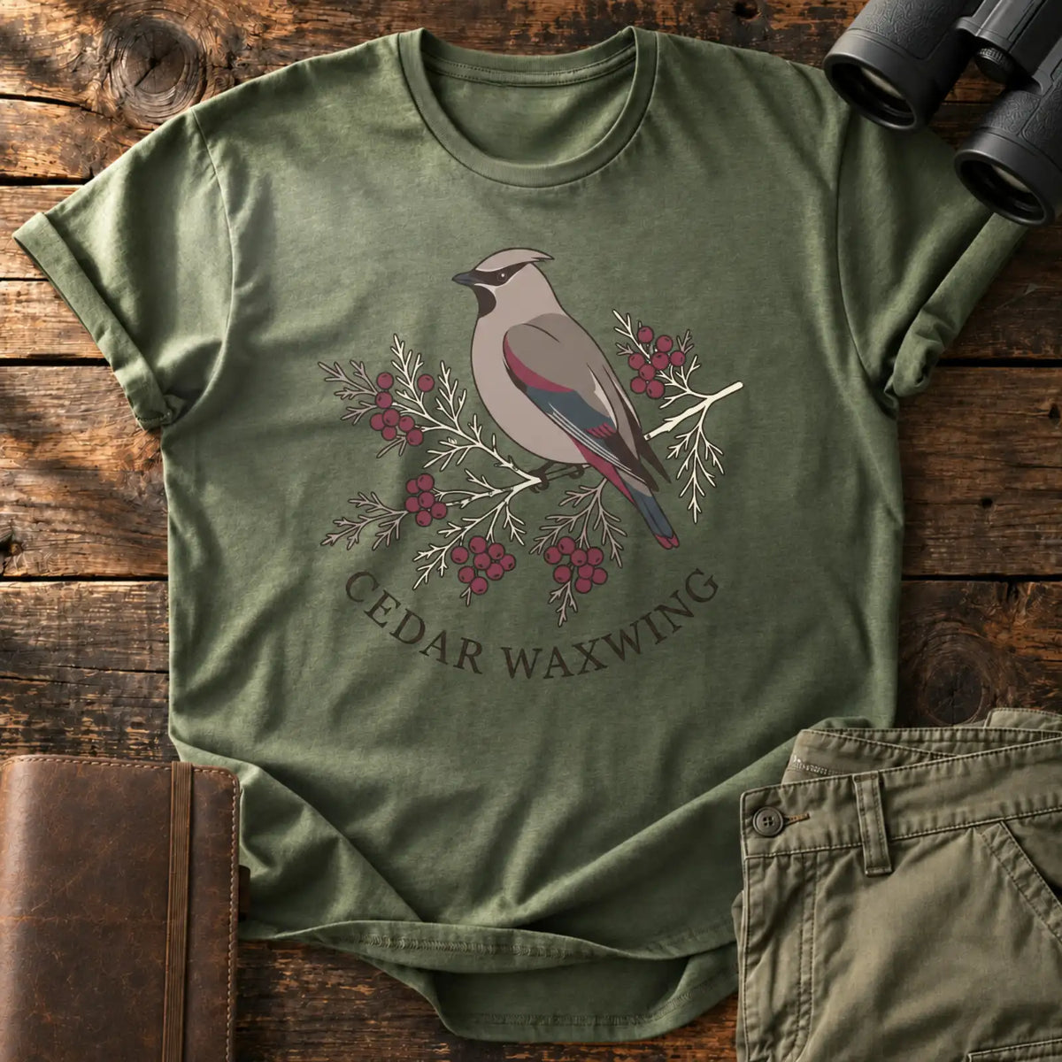 Cedar Waxwing Tee — Military Green