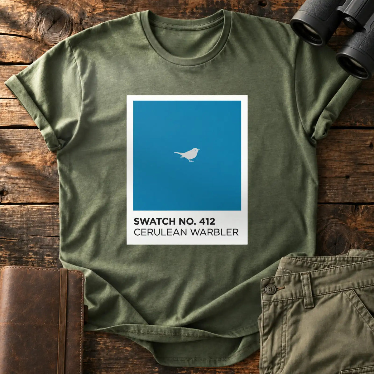 Cerulean Warbler Swatch Tee — Military Green