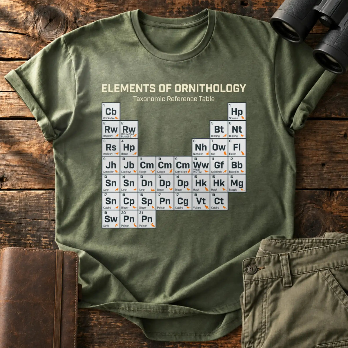 Elements of Ornithology Tee — Military Green