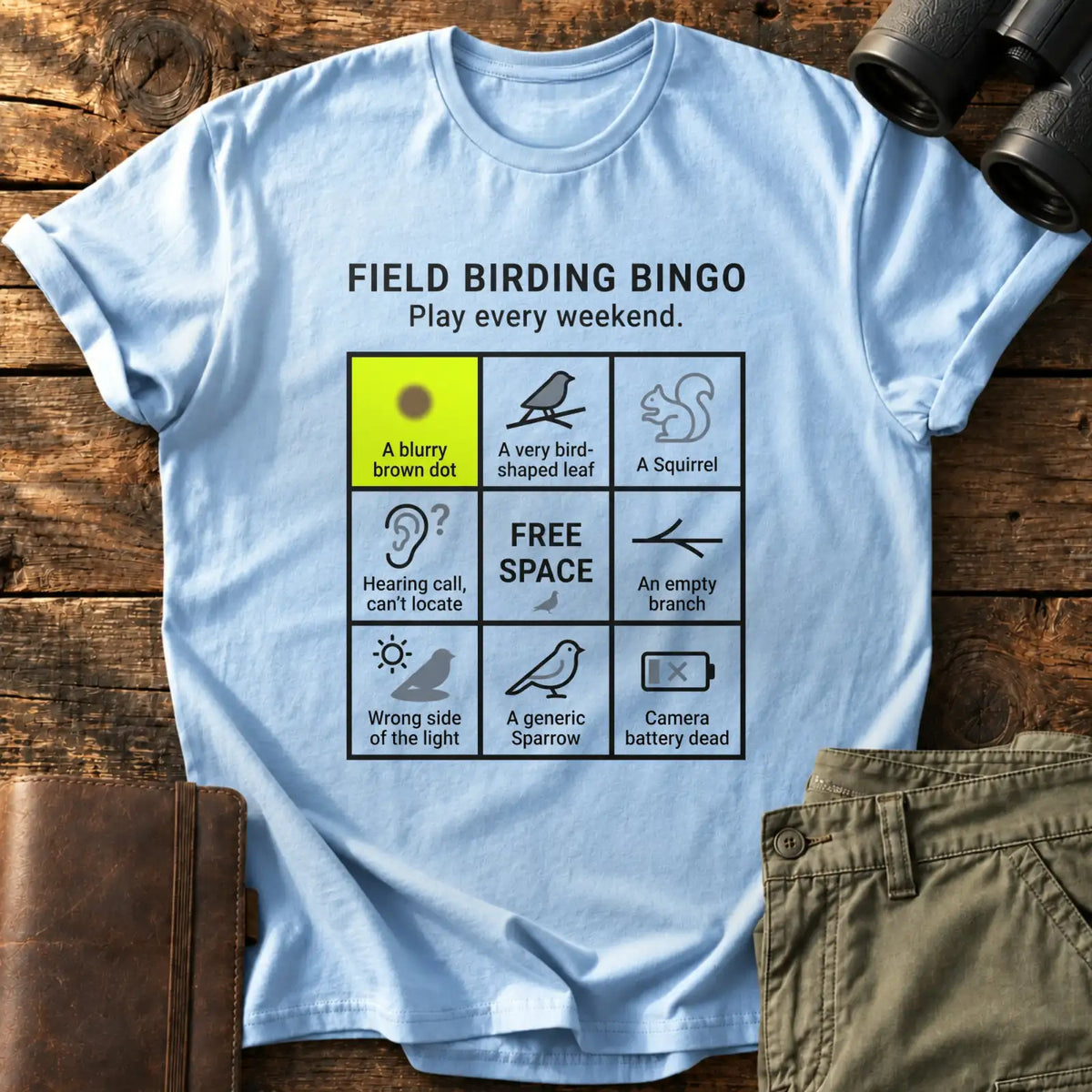 Field Birding Bingo Tee — Light Blue