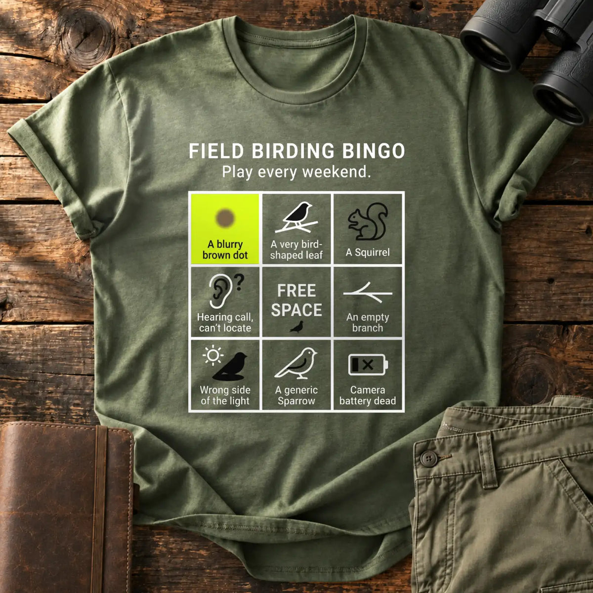 Field Birding Bingo Tee — Military Green
