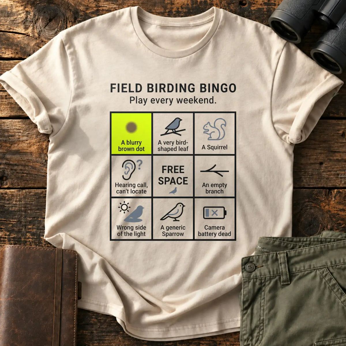 Field Birding Bingo Tee — Sand