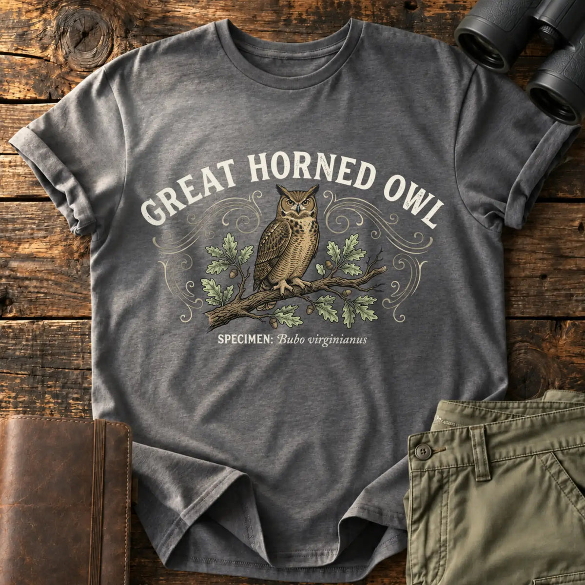 Great Horned Owl Tee — Charcoal
