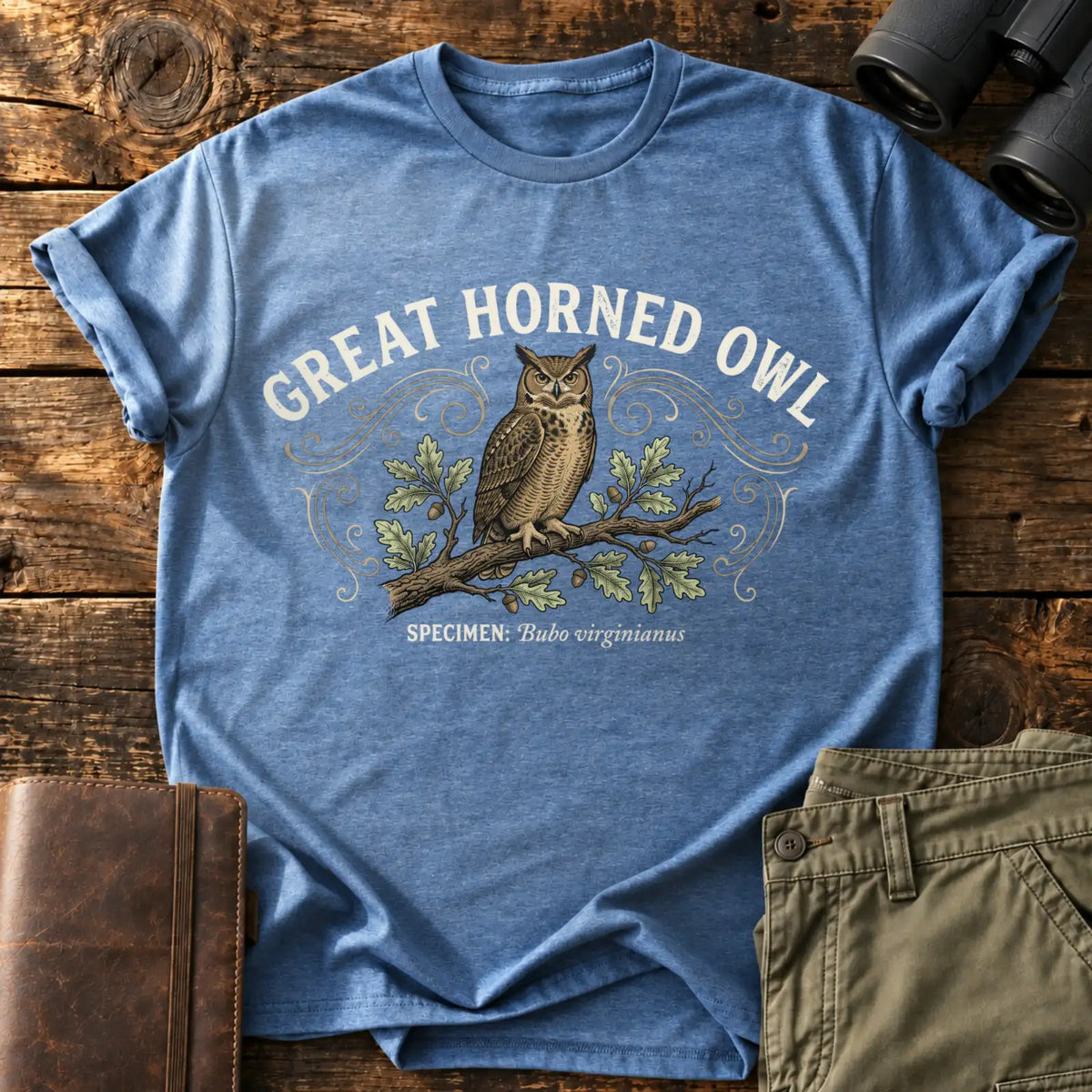 Great Horned Owl Tee — Heather Indigo