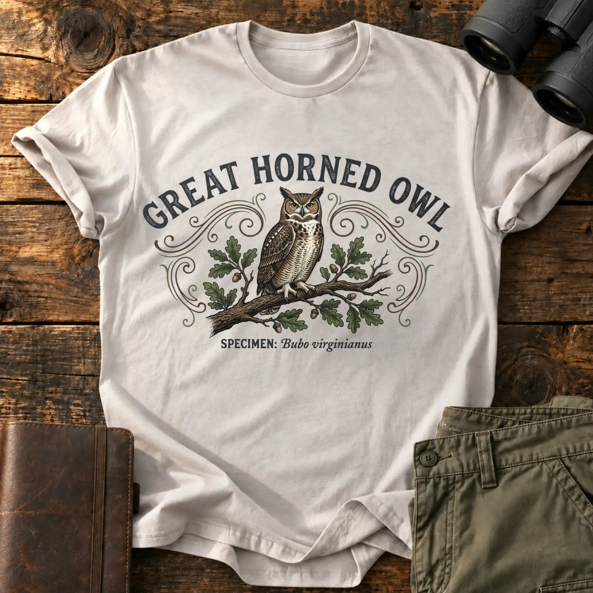 Great Horned Owl Tee — Ice Grey