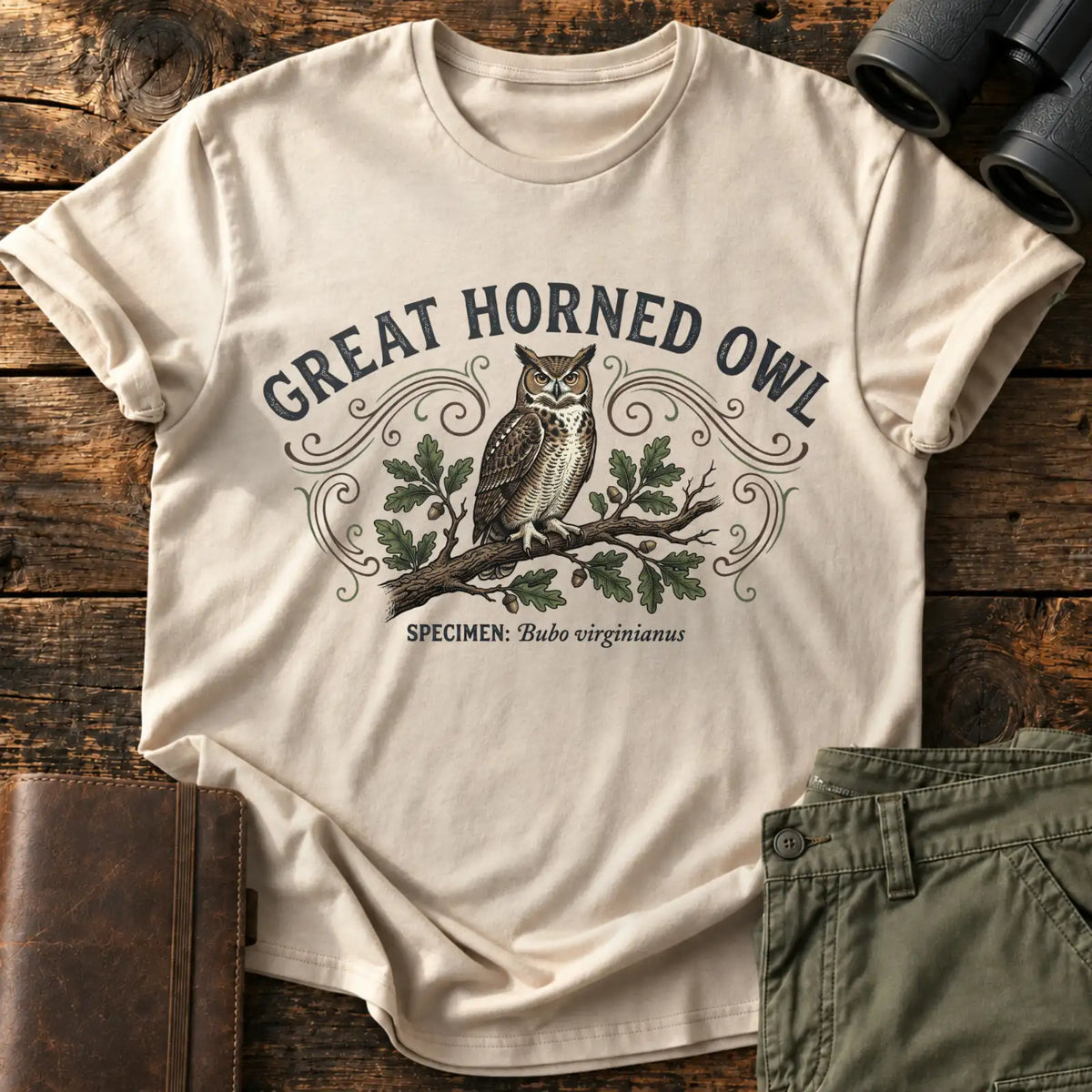 Great Horned Owl Tee — Sand