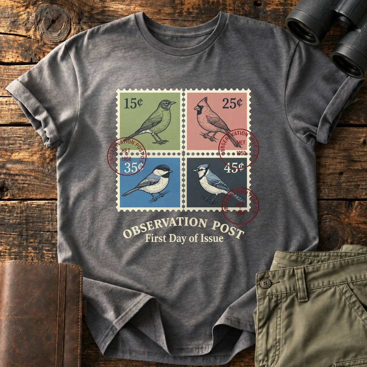 Observation Post Stamp Set Tee — Charcoal