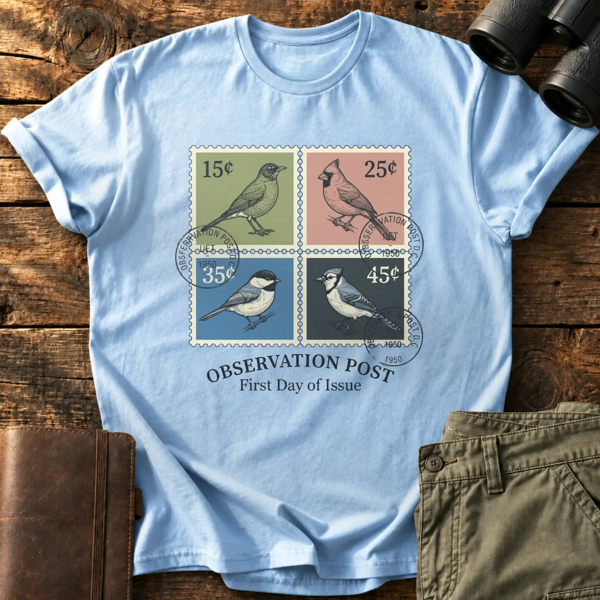 Observation Post Stamp Set Tee — Light Blue