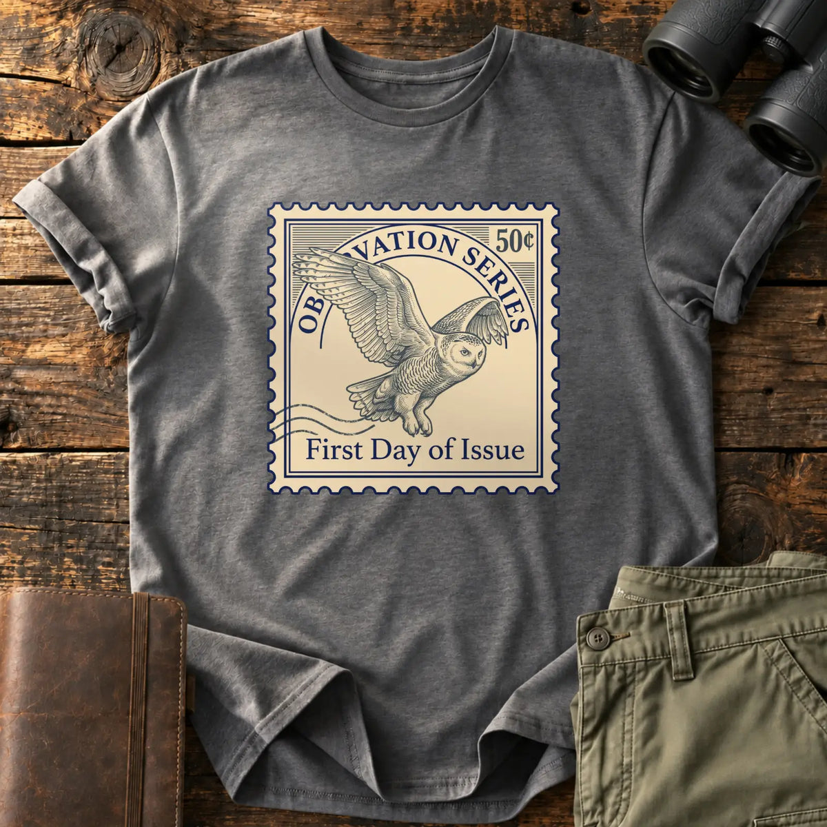 Observation Series Owl Stamp Tee — Charcoal