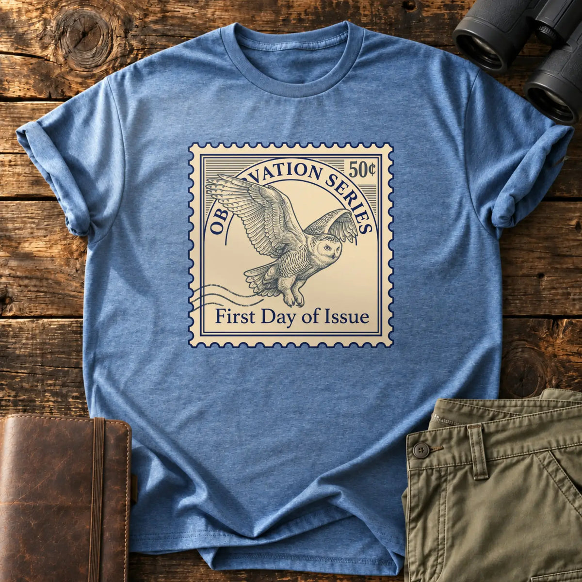 Observation Series Owl Stamp Tee — Heather Indigo