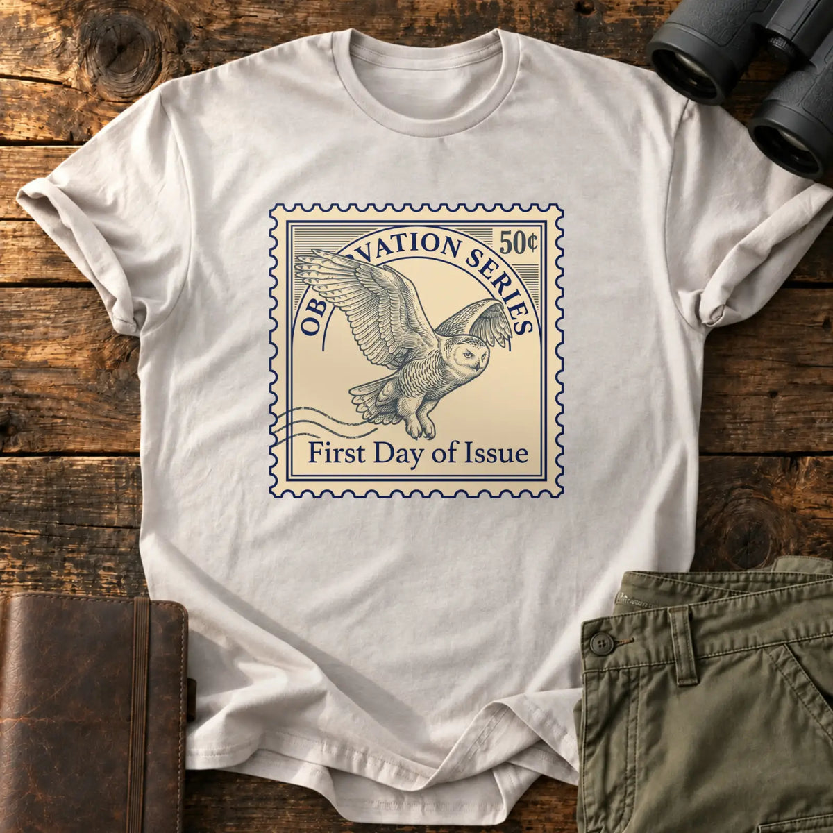 Observation Series Owl Stamp Tee — Ice Grey