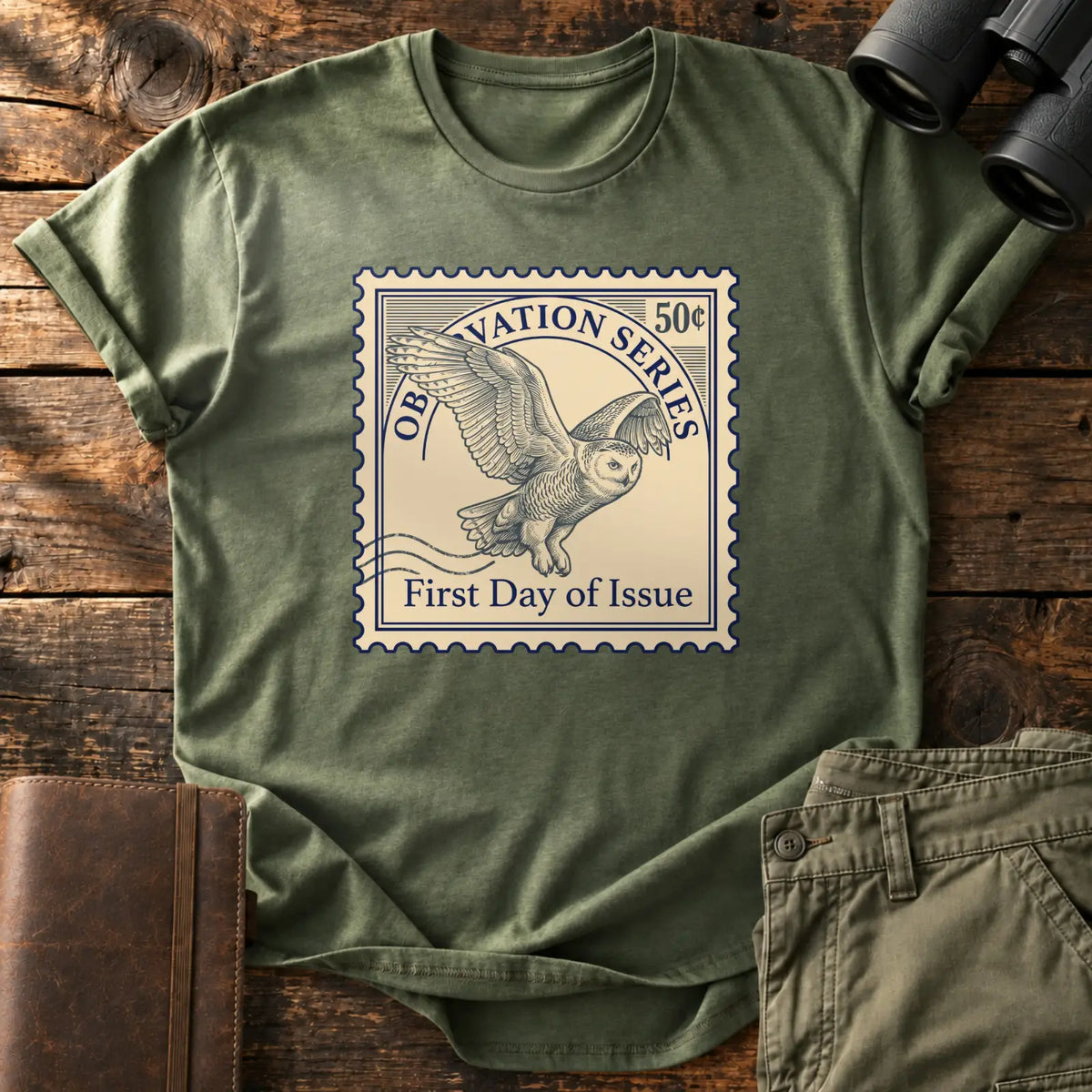 Observation Series Owl Stamp Tee — Military Green