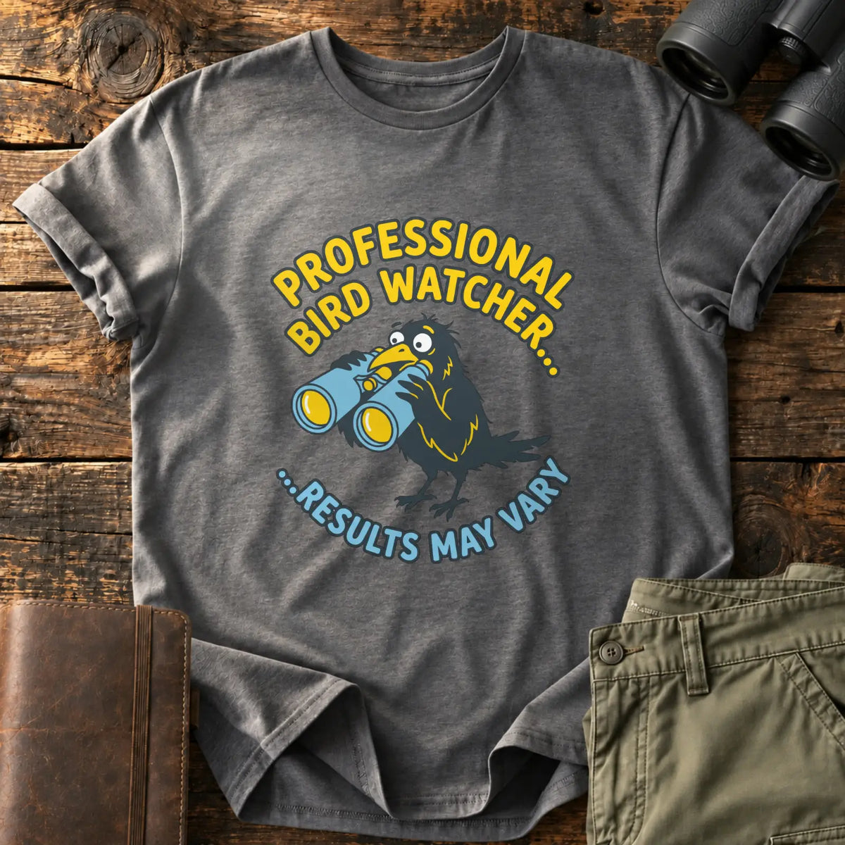 Professional Bird Watcher Comic Tee — Charcoal