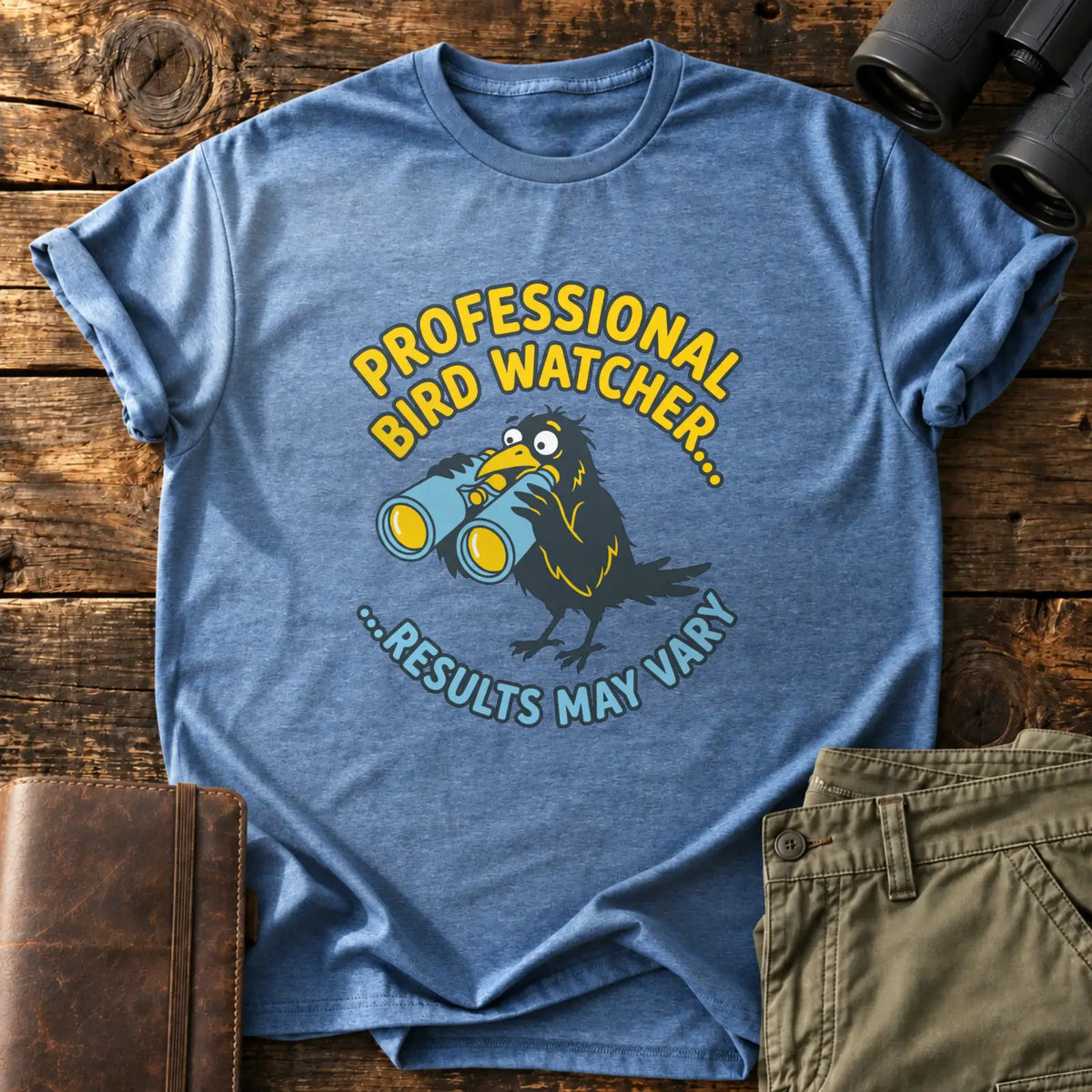 Professional Bird Watcher Comic Tee — Heather Indigo