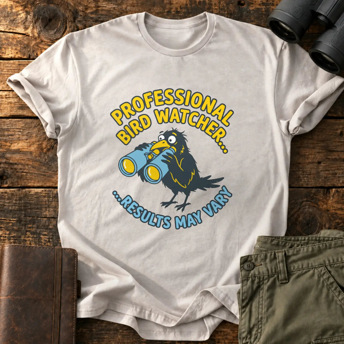Professional Bird Watcher Comic Tee — Ice Grey