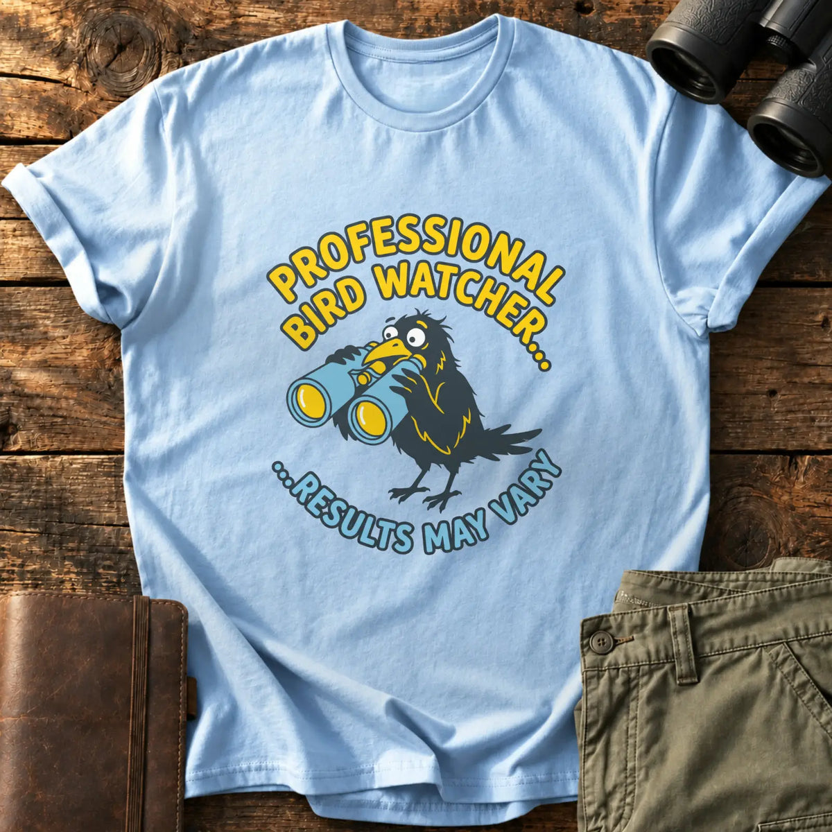 Professional Bird Watcher Comic Tee — Light Blue