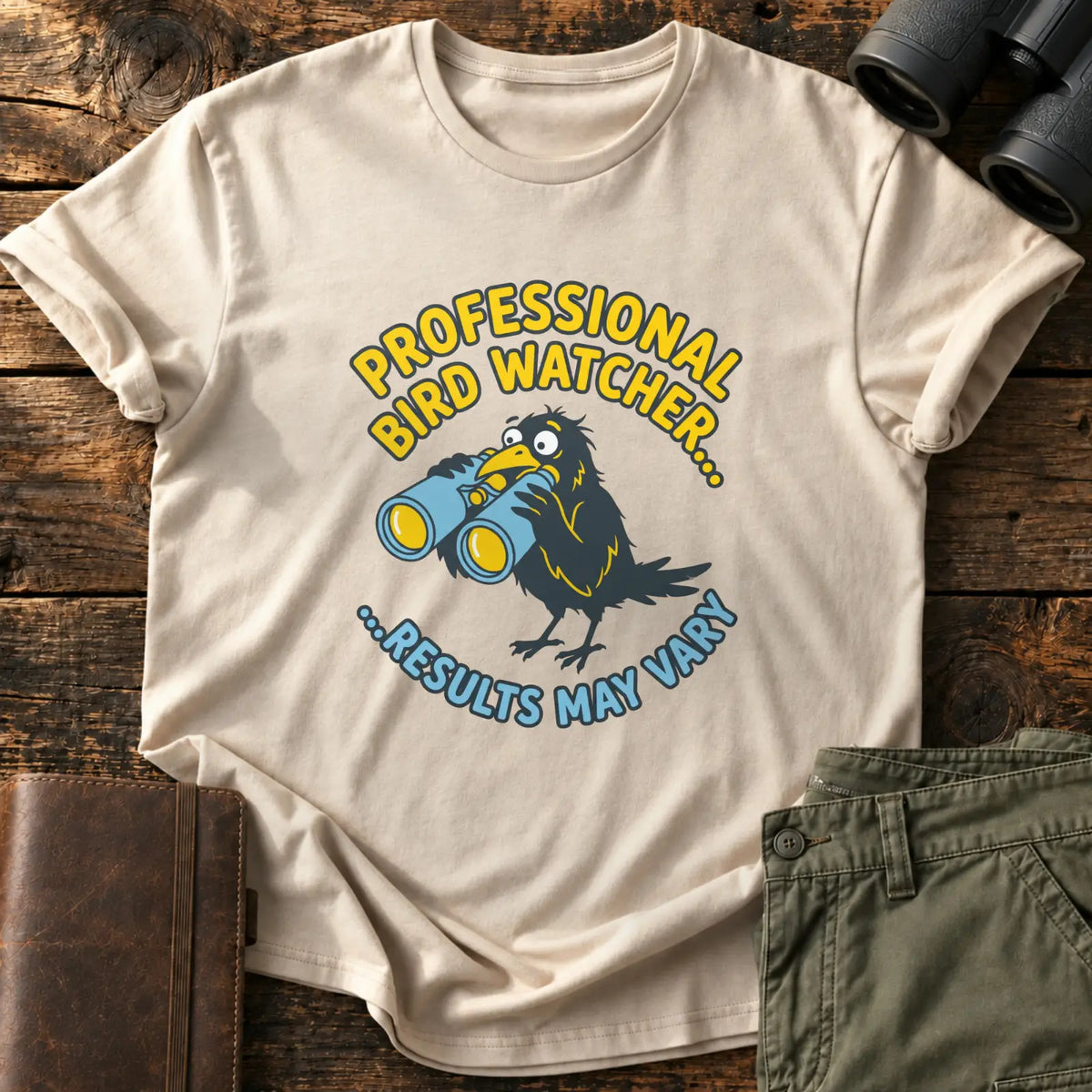 Professional Bird Watcher Comic Tee — Sand