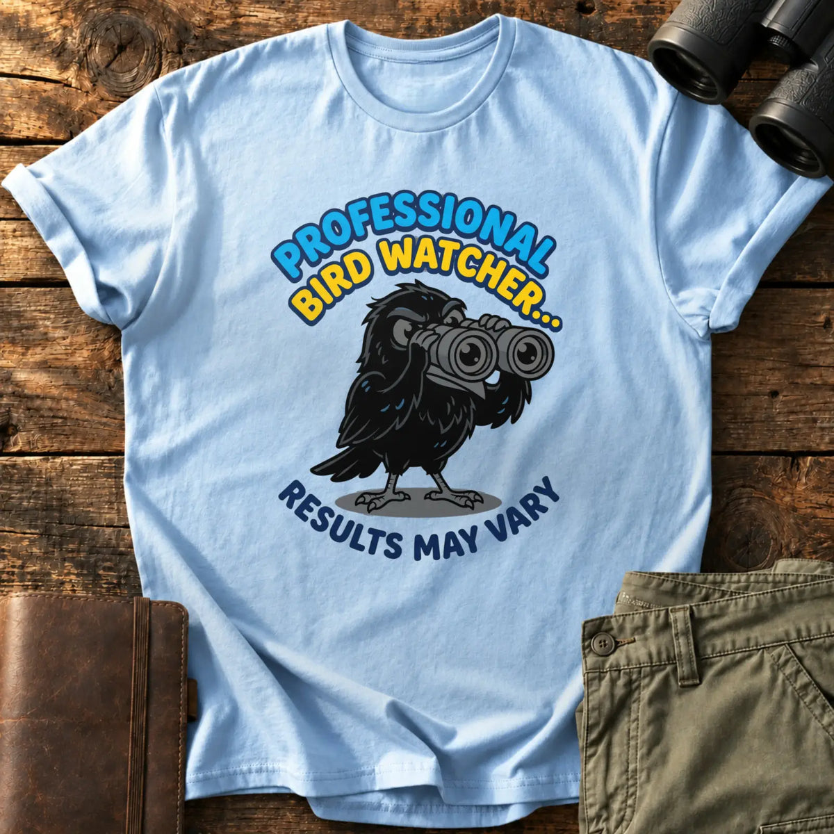 Professional Bird Watcher Crow Tee — Light Blue
