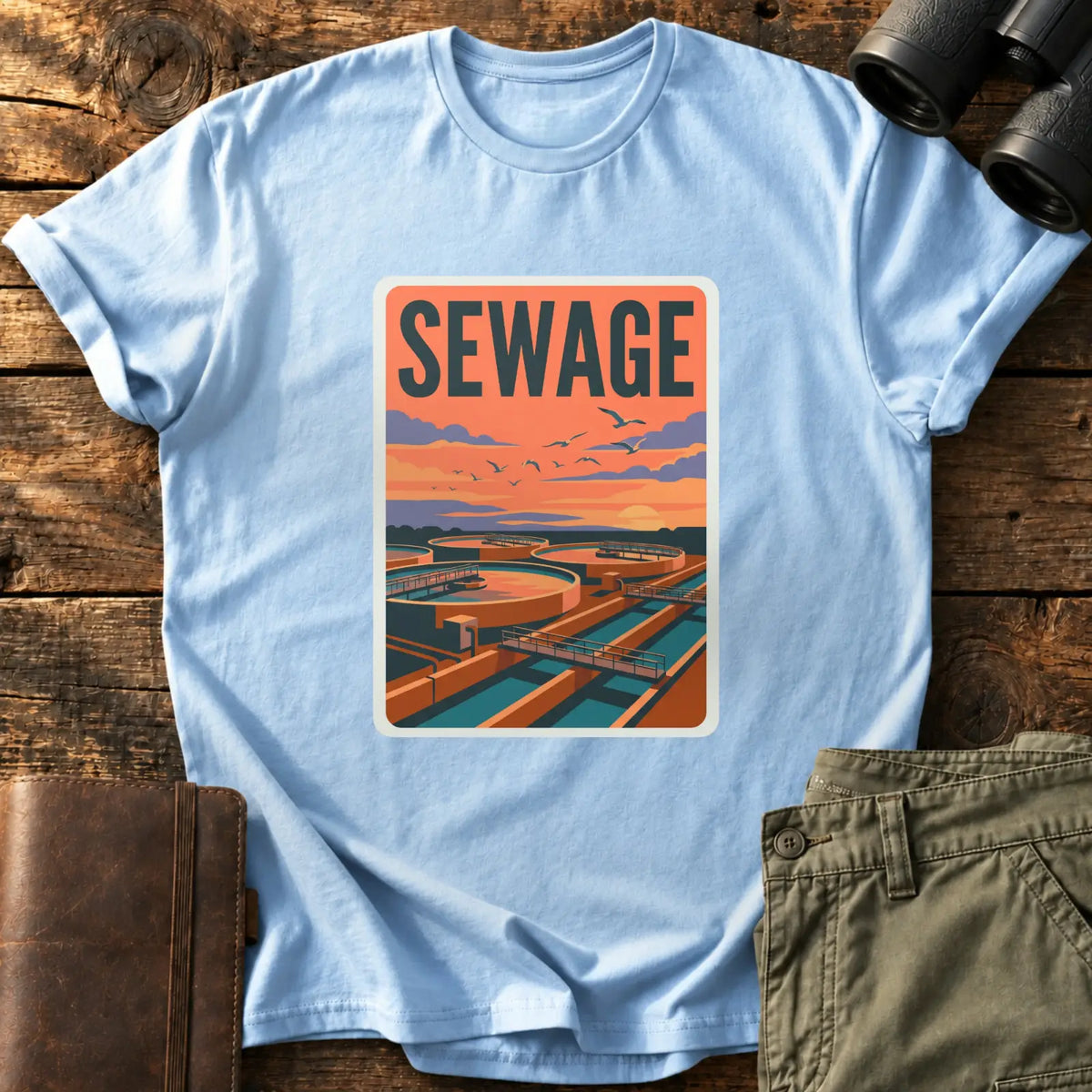 Sewage Sunset Tee — Light Blue