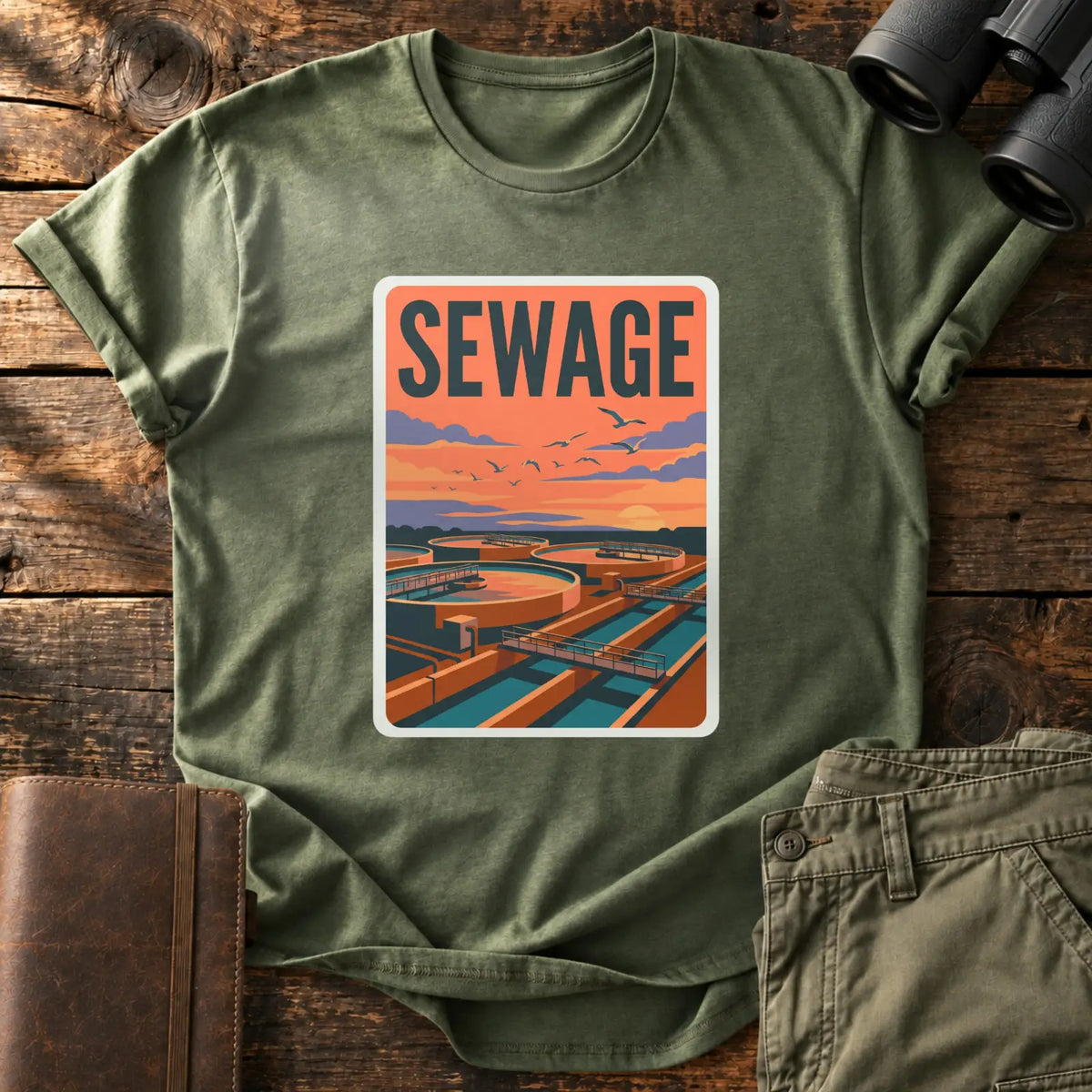 Sewage Sunset Tee — Military Green