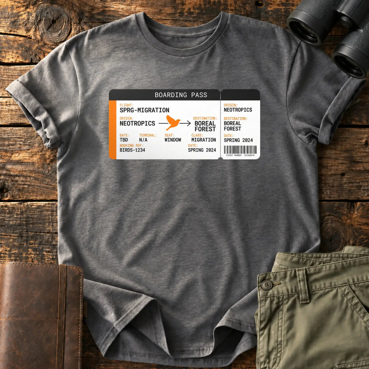 Spring Migration Boarding Pass Tee — Charcoal