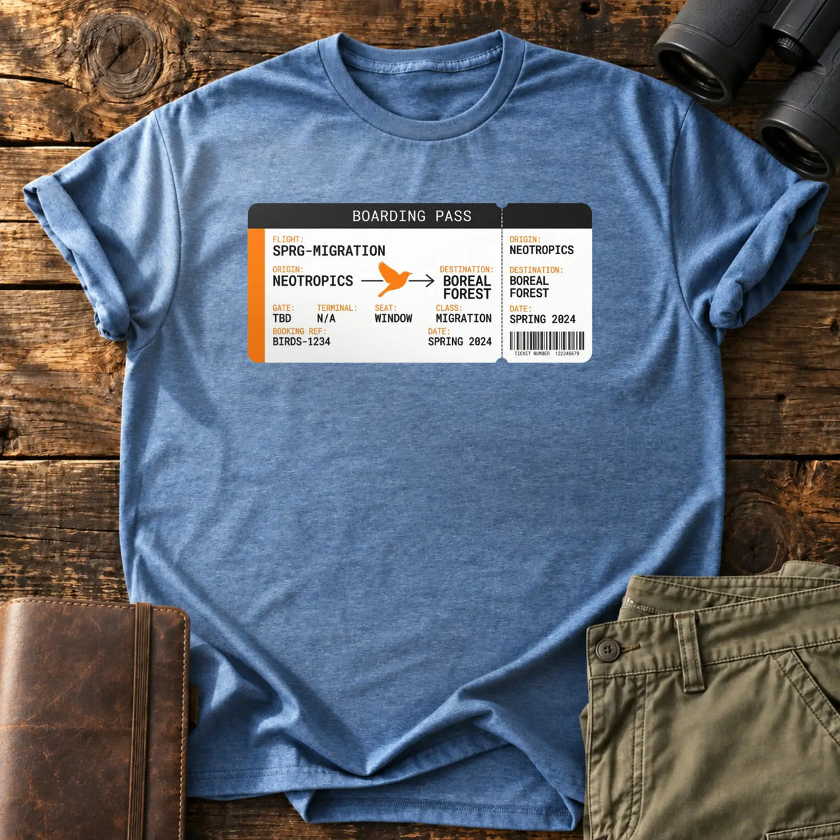 Spring Migration Boarding Pass Tee — Heather Indigo
