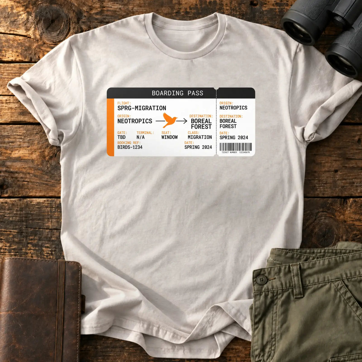 Spring Migration Boarding Pass Tee — Ice Grey